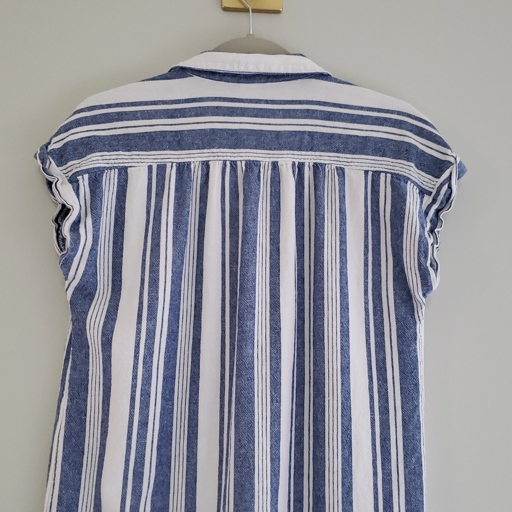 Old Navy Linen Blend Midi Shirtdress Medium Blue White Striped Coastal Beach - Picture 6 of 12